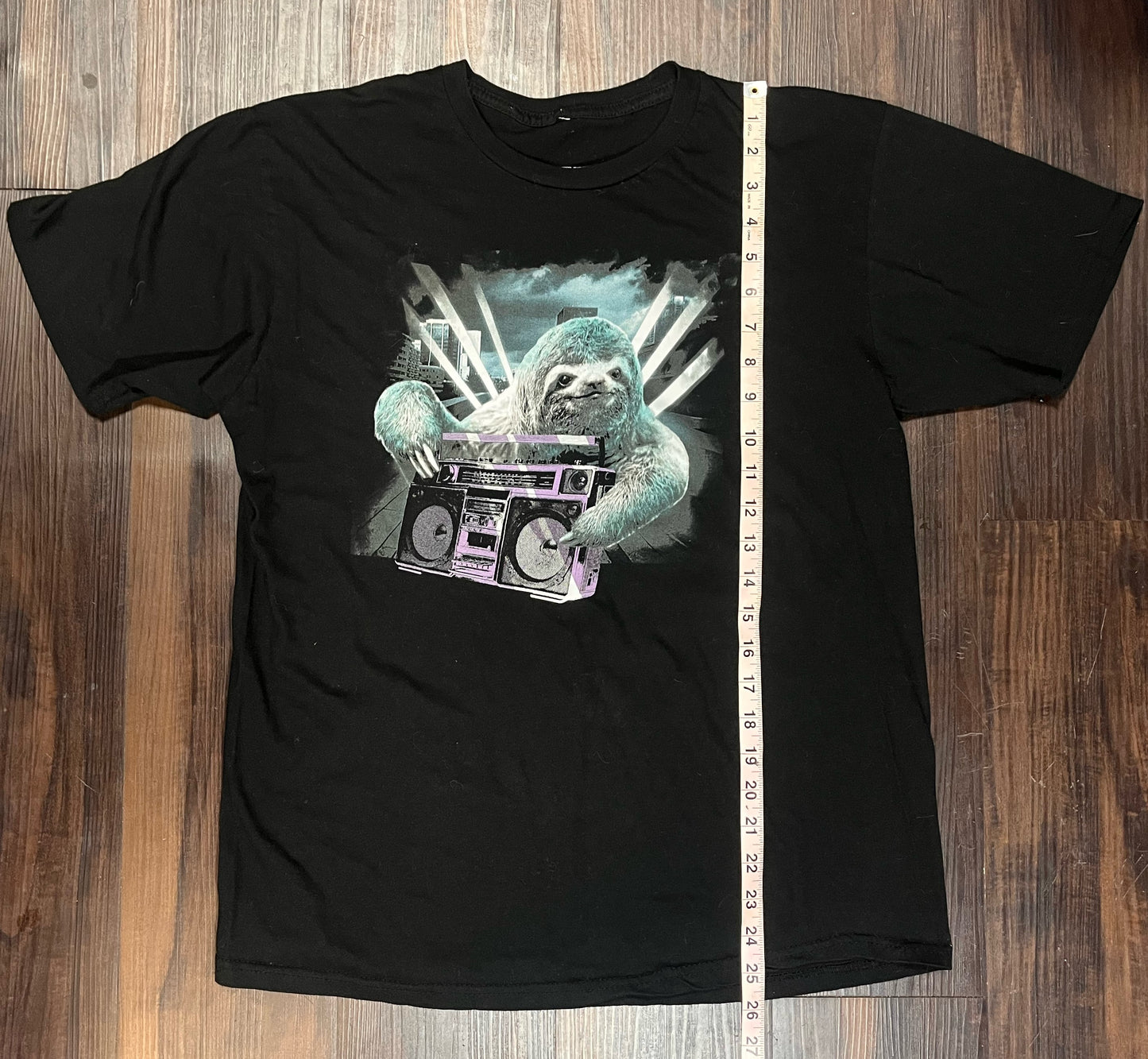 Hip hop boombox sloth black graphic tee Size: Small