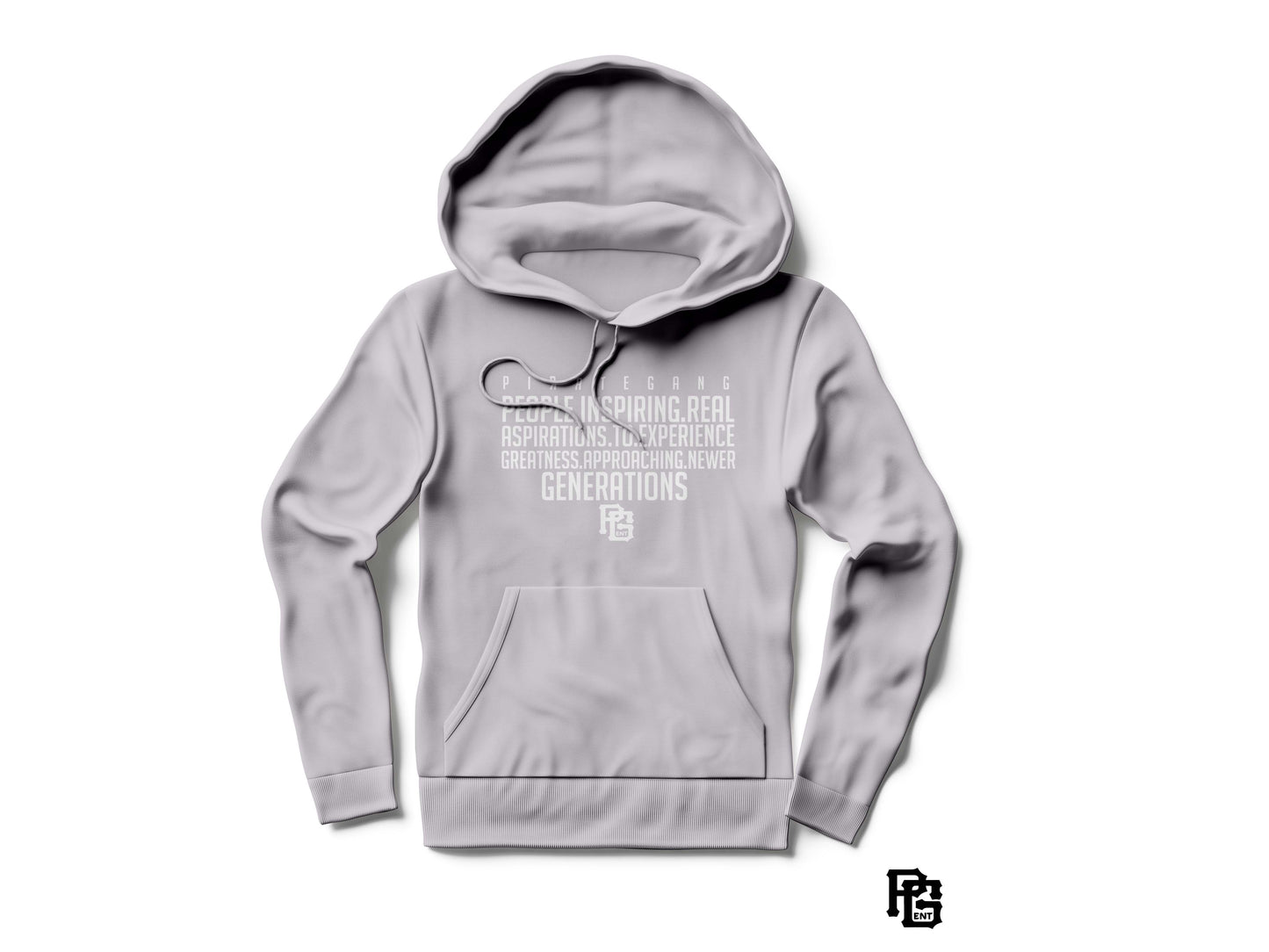 Gray hoodie with text on a white background
