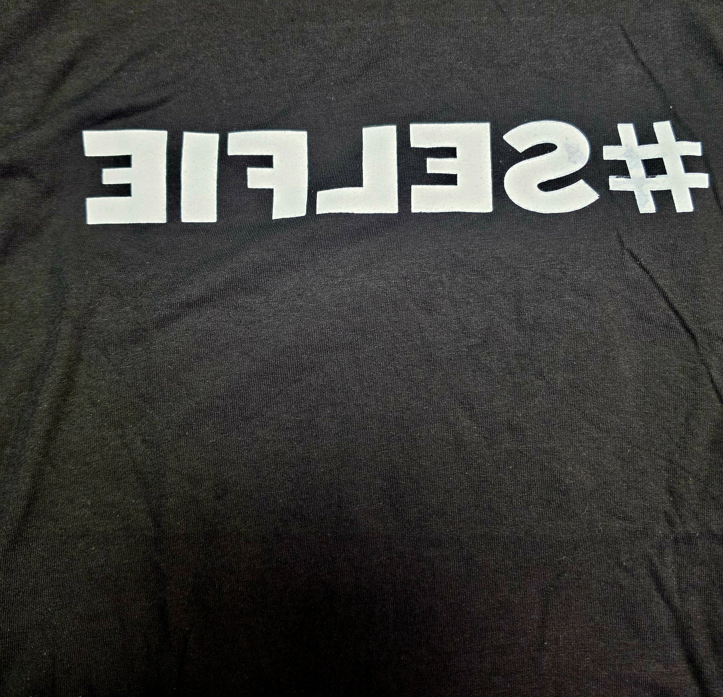 Hashtag #Selfie shirt in reverse Black T-Shirt- L