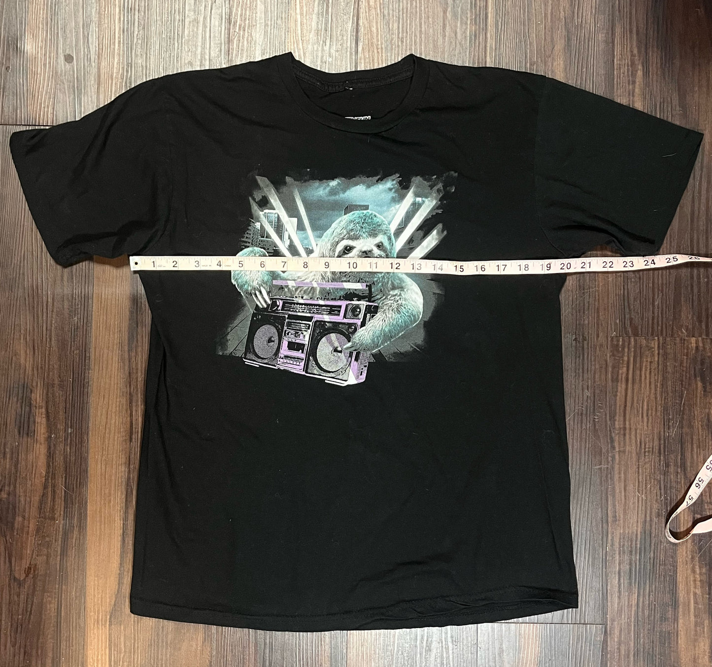 Hip hop boombox sloth black graphic tee Size: Small