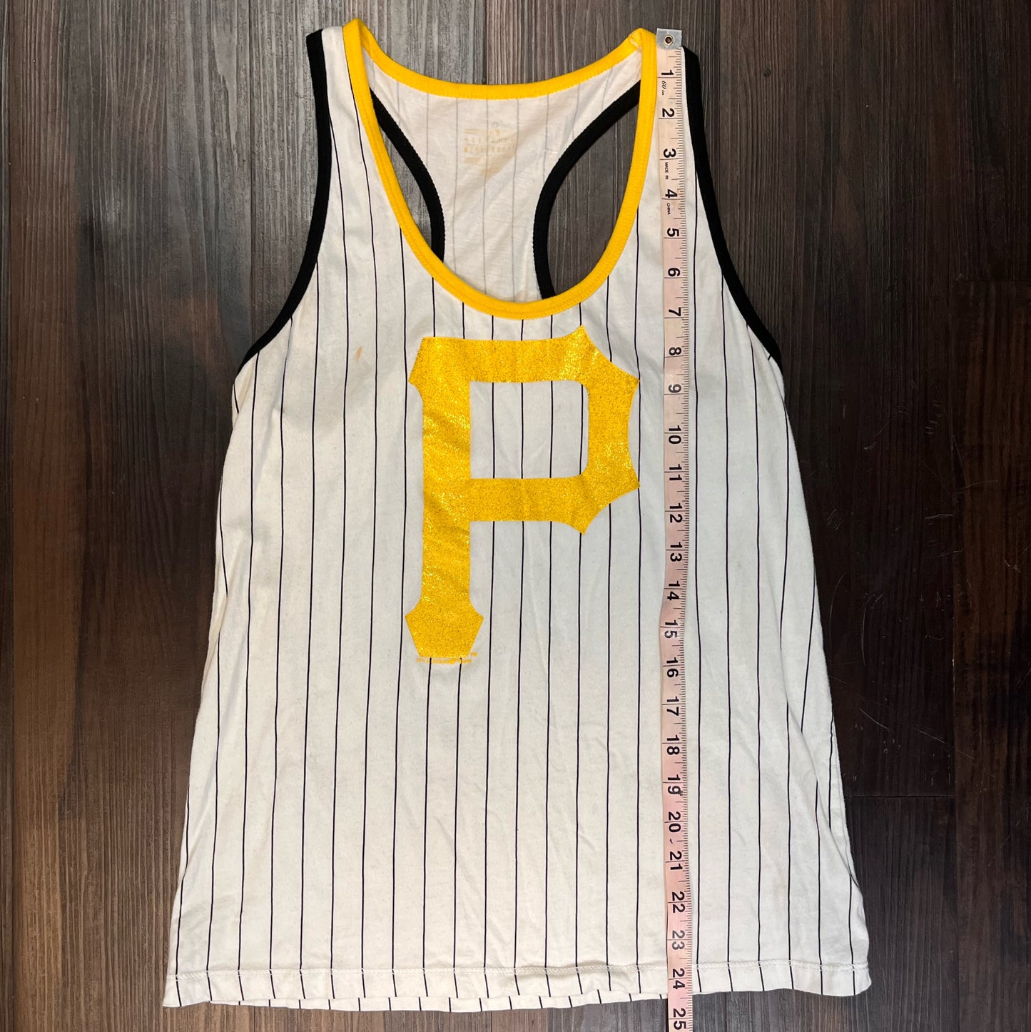 Pittsburgh pirates white with black strips sparkles P tank top Size: Small