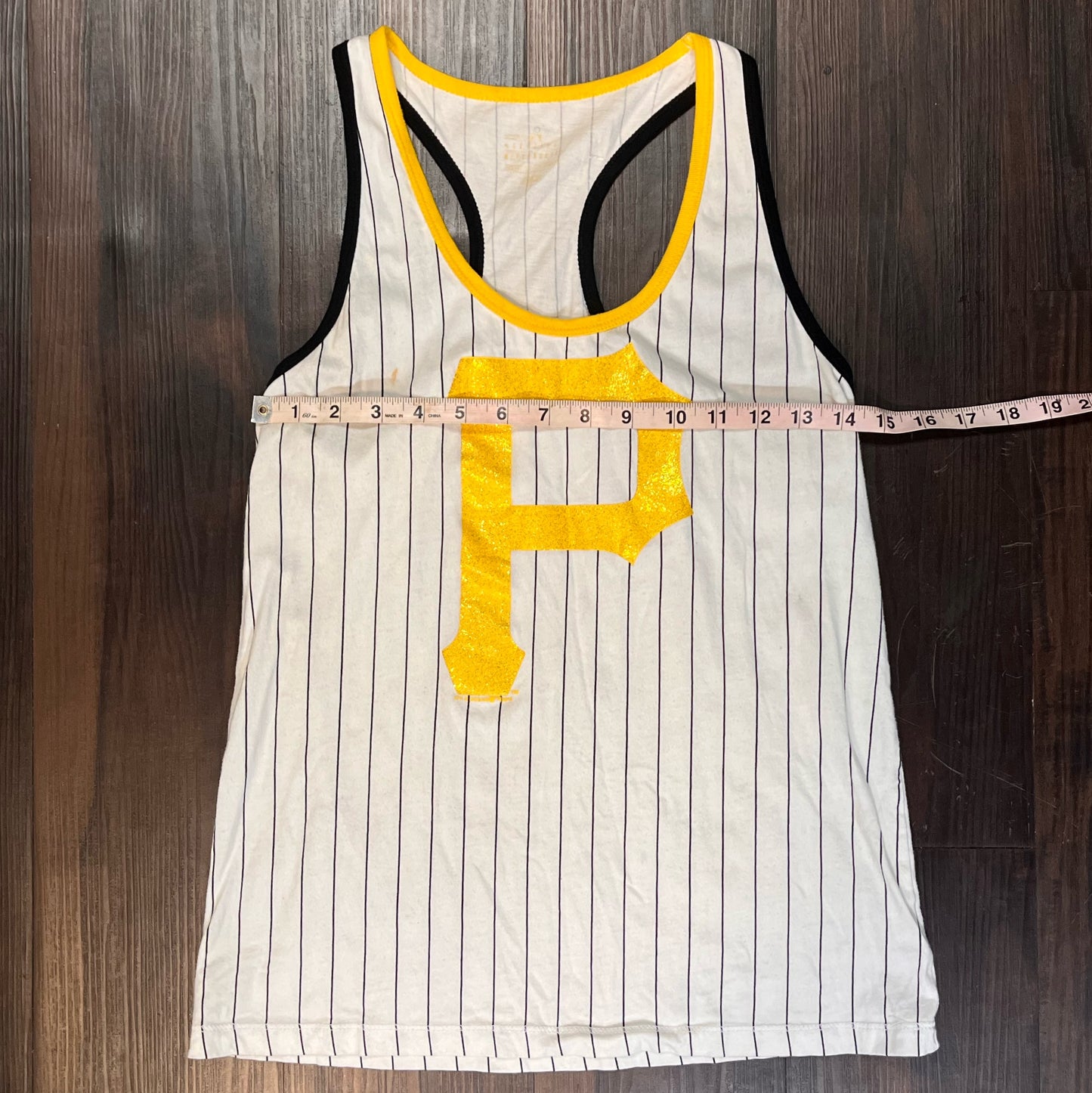 Pittsburgh pirates white with black strips sparkles P tank top Size: Small