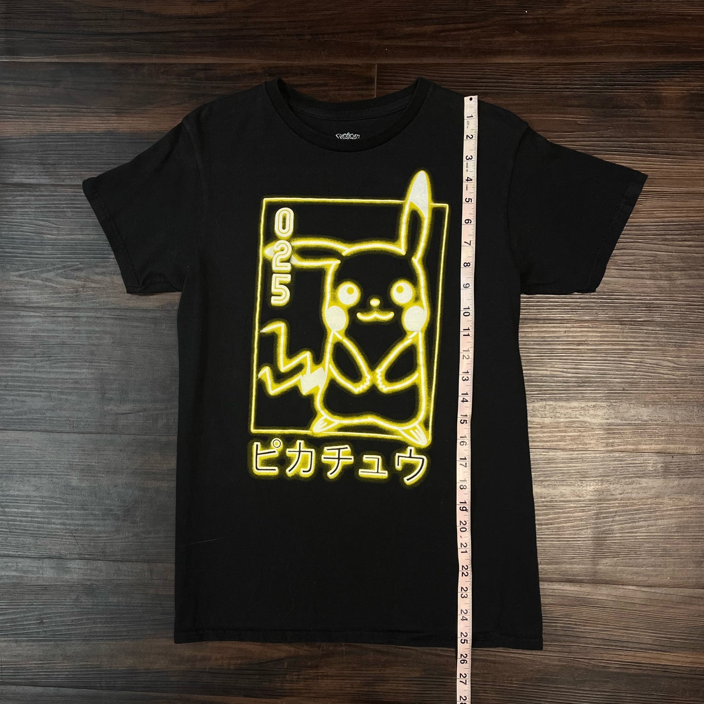 Pokemon Detective Pikachu yellow Neon Logo Japanese Writing Black  T Shirt Size: Small