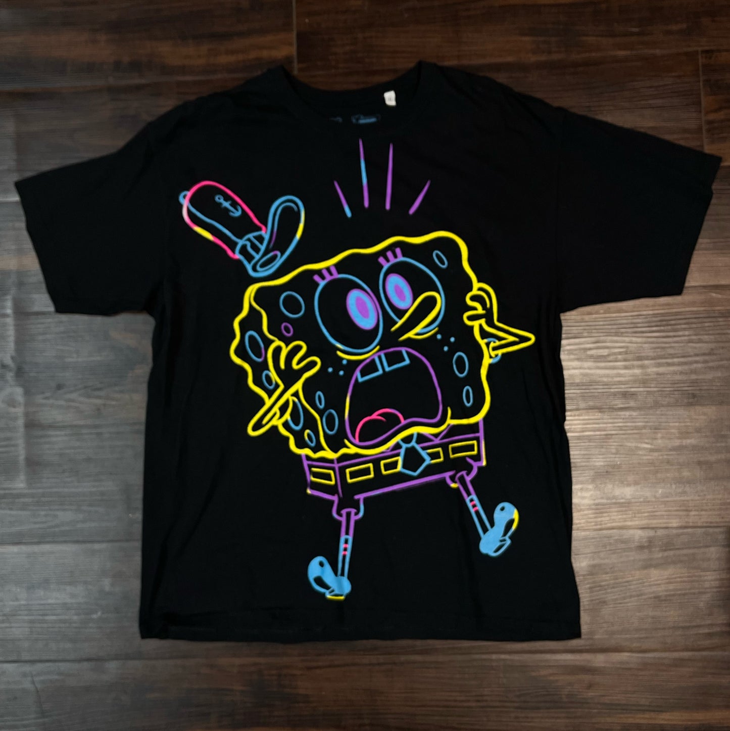 SpongeBob SquarePants MF Brand Black Neon Men's Graphic T-Shirt Size XL
