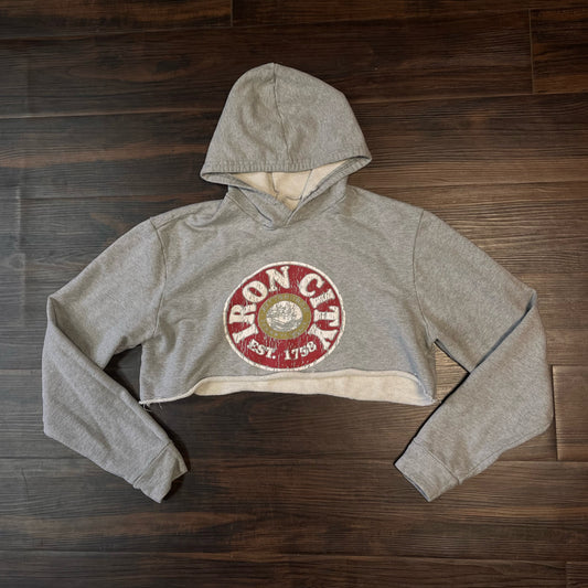 Iron city beer, gray crop top long sleeve hoodie Size: L