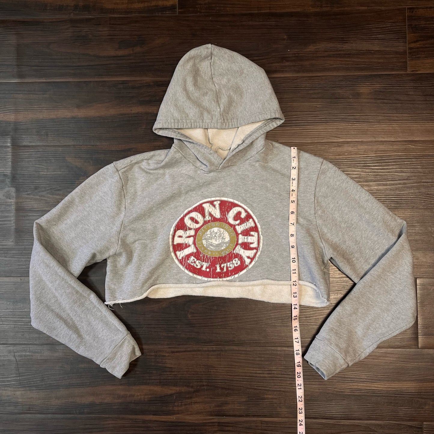Iron city beer, gray crop top long sleeve hoodie Size: Large