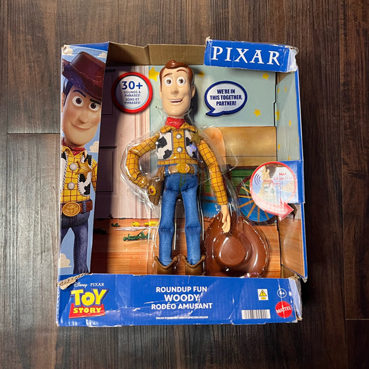 Disney Pixar Toy Story Roundup Fun Woody Action Figure (Box a little jacked, Figure good with all parts)