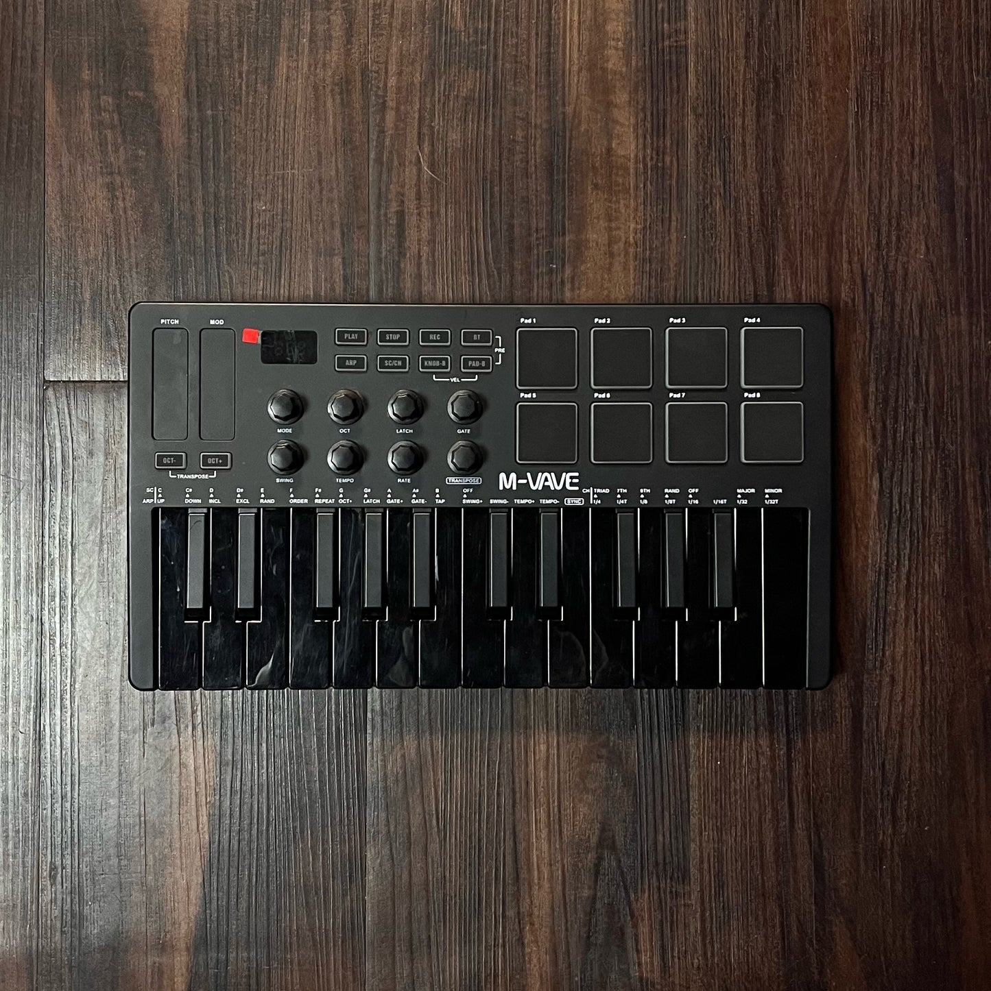 SOLD - M-WAVE 25 Key USB MIDI Keyboard Controller With 8 Backlit Drum Pads, Bluetooth Semi Weighted Professional Dynamic Keybed, 8 Knobs and Music Production, Black
