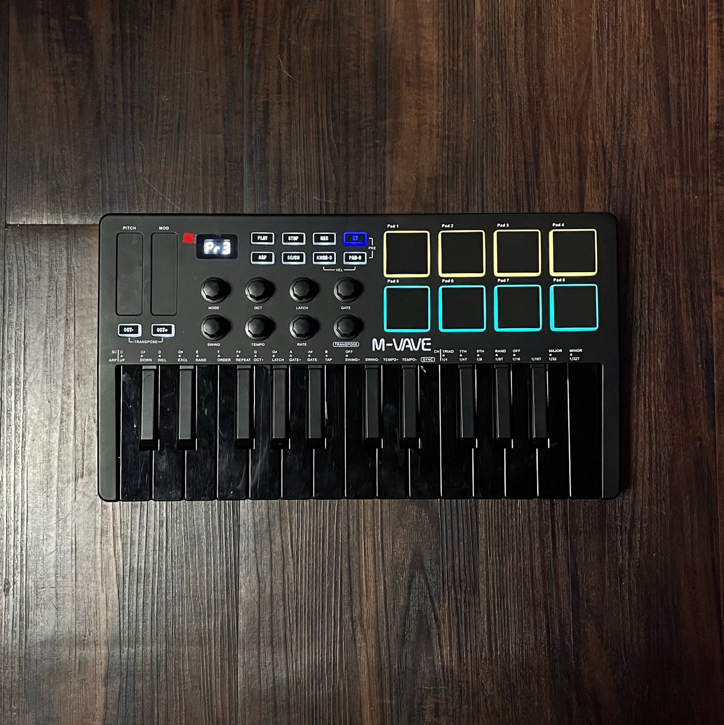 SOLD - M-WAVE 25 Key USB MIDI Keyboard Controller With 8 Backlit Drum Pads, Bluetooth Semi Weighted Professional Dynamic Keybed, 8 Knobs and Music Production, Black