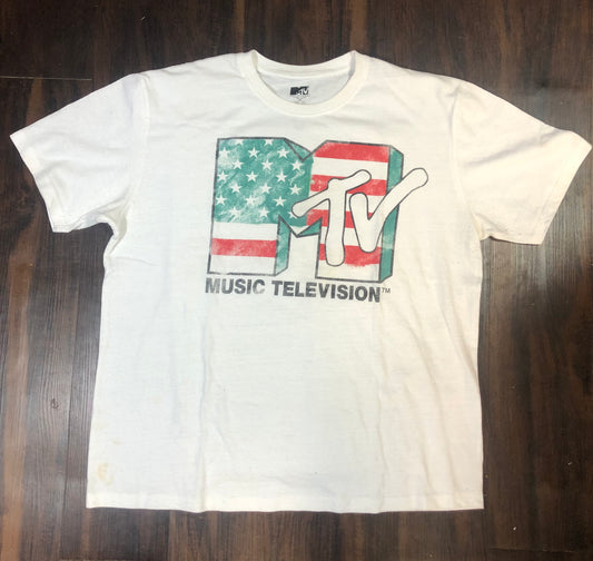 MTV White American Flag themed shirt - Size: XL
