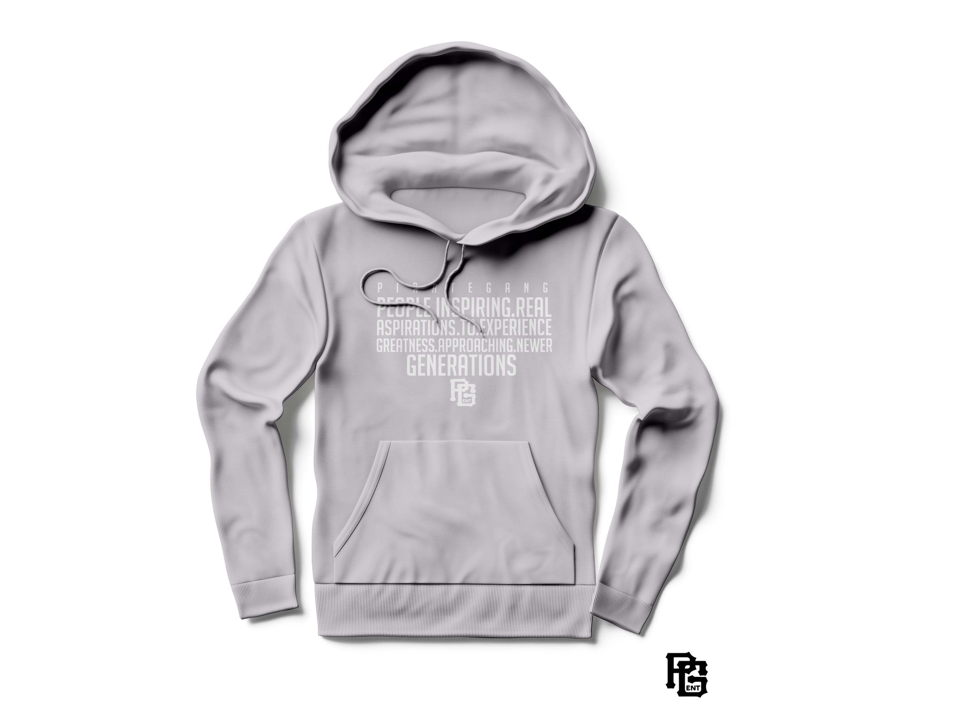 Gray hoodie with text on a white background