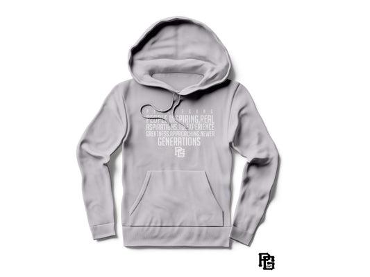 Gray hoodie with text on a white background